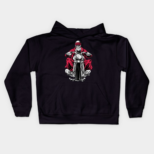 Skeleton riding a motorbike Kids Hoodie by Rossla Designs